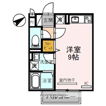 セジュールＩＨＡＲＡ[1R/25.11m2]の間取図