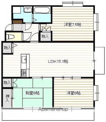 広島県広島市西区高須台１丁目[3LDK/75.01m2]の間取図