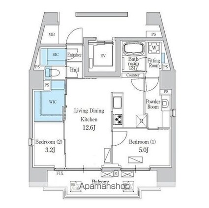 デュオフラッツ品川戸越[2LDK/54.3m2]の間取図