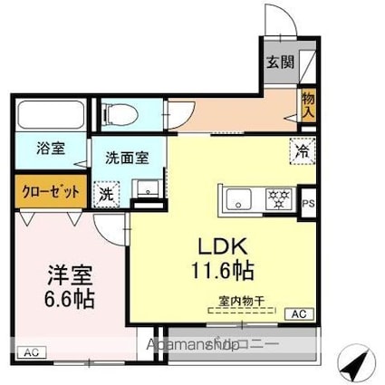 Ｄ’Ｂｌｅｓｓ上大岡[1LDK/45.4m2]の間取図