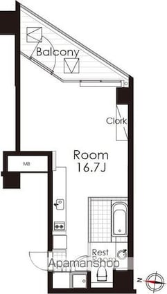 カスタリア広尾[1R/38.92m2]の間取図