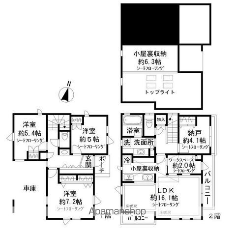 東京都大江戸線 新江古田駅 徒歩2分 2階建 築5年の間取り写真