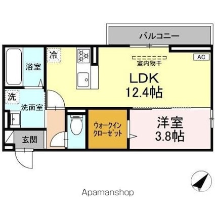 ディアライズ久米中央[1LDK/41.86m2]の間取図
