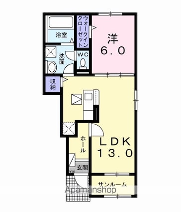 岐阜県岐阜市三田洞[1LDK/50.01m2]の間取図