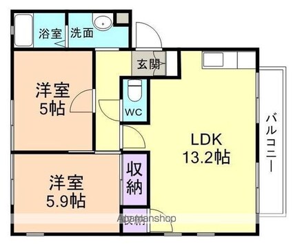 和歌山県和歌山市関戸４丁目[2LDK/54.9m2]の間取図