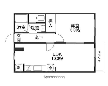 滋賀県近江八幡市鷹飼町東２丁目[1LDK/39.75m2]の間取図