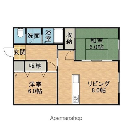 ロイヤルコーポ三笠[2LDK/57.85m2]の間取図