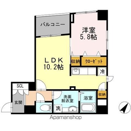 ポルト　ドゥ　ヴァンドーム[1LDK/44.57m2]の間取図