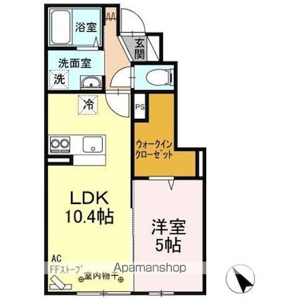 ウィット奥野[1LDK/39.49m2]の間取図