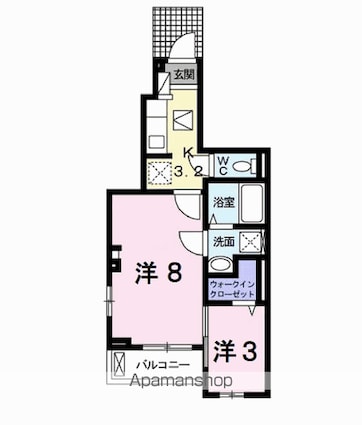 ラ・オハナ甲斐[2K/34.01m2]の間取図