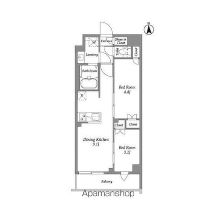 ザ・グラヴィティ新宿[2DK/37.9m2]の間取図