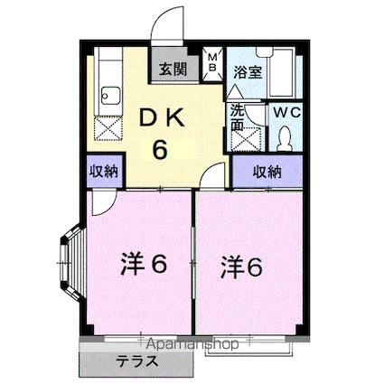 エルディム茂木[2DK/39.73m2]の間取図