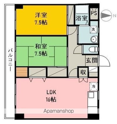モンシャレー松山[2LDK/74m2]の間取図