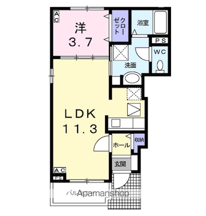 岐阜県岐阜市岩地２丁目[1LDK/37.13m2]の間取図