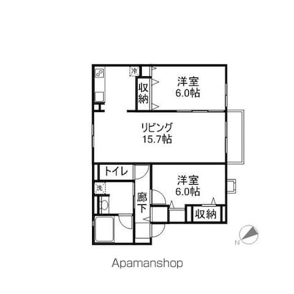 メゾンアンソレイユ[2LDK/65.35m2]の間取図