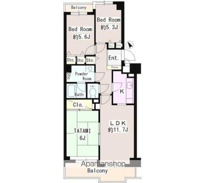 東京都立川市錦町１丁目[3LDK/66.94m2]の間取図