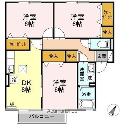 ロイヤルパレス引野　Ｂ棟[3DK/62.96m2]の間取図