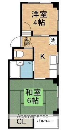 パレス内田２号館[2K/32.5m2]の間取図