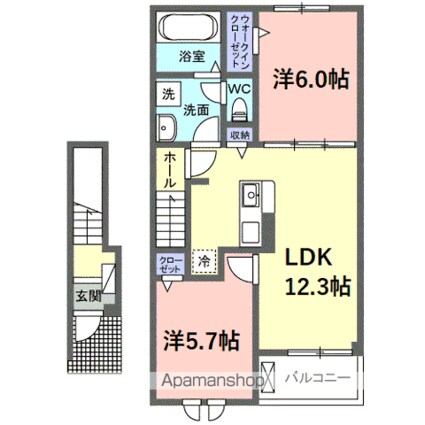 サニーセトル拾弐号館[2LDK/56.48m2]の間取図