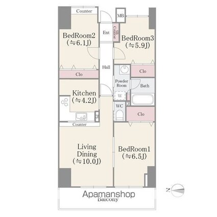 アビタシオン大島[3LDK/69.62m2]の間取図