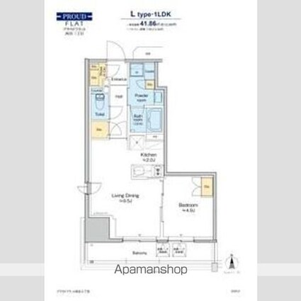 プラウドフラット四谷三丁目[1LDK/41.86m2]の間取図