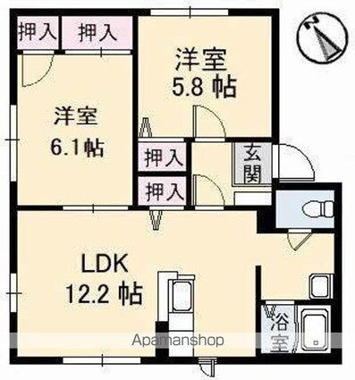 シーサイドＤＩＡＳ　Ｄ館[2LDK/54.81m2]の間取図