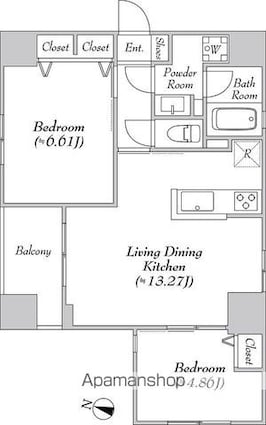 エルスタンザ神田須田町[2LDK/54.42m2]の間取図
