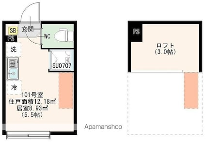 ハーモニーテラス桜台Ⅷ[1R/12.18m2]の間取図