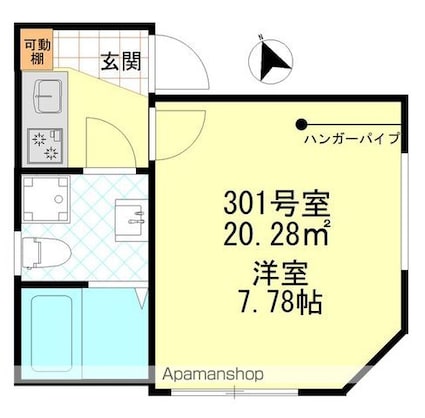 ノーブル四ツ木[1K/20.28m2]の間取図