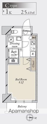 グランカーサ住吉[1K/25.6m2]の間取図