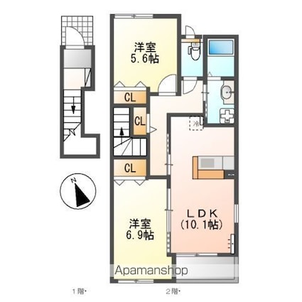 Ｐｌａｉｓｉｒ　Ｃｈａｔｅａｕ[2LDK/59.24m2]の間取図