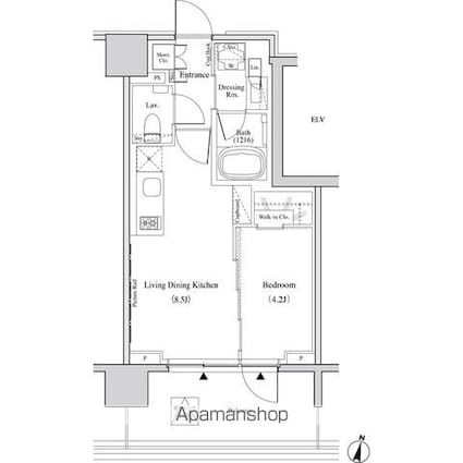 ザ・パークハビオ代々木[1LDK/33.11m2]の間取図