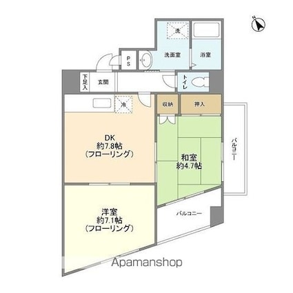 プライムステージ明神町[2DK/44.58m2]の間取図