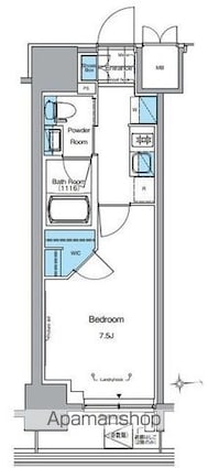 ルフォンプログレ田原町[1K/25.6m2]の間取図