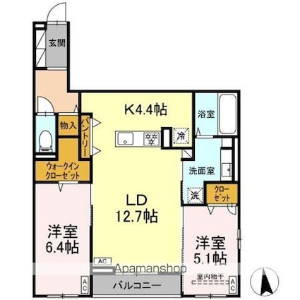 ＣＬＡＳＳＥＵＭ仙台小田原　Ａ棟[2LDK/68.11m2]の間取図