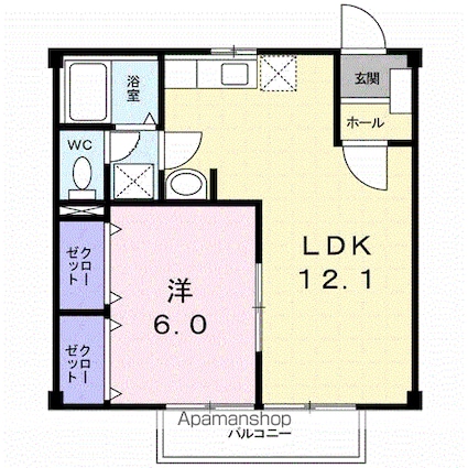 ファミール濱田Ｂ[1LDK/40.57m2]の間取図