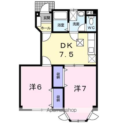 ソレアード平原[2DK/46.06m2]の間取図