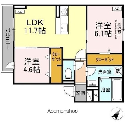 Ｄーｒｅｓｉｄｅｎｃｅ多治米東Ｓ[2LDK/54.23m2]の間取図