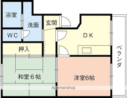 和歌山県和歌山市有本[2DK/50m2]の間取図