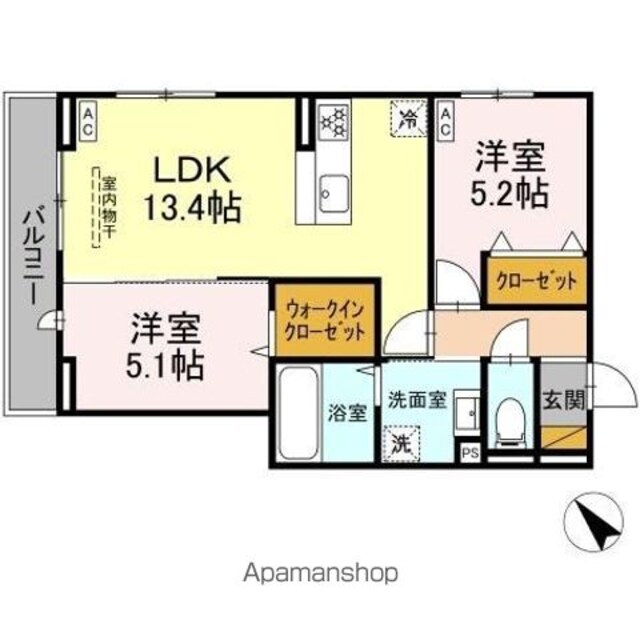 ＤーＲＯＯＭ都賀２丁目ＩＩーＢ棟[2LDK/55.28m2]の間取図