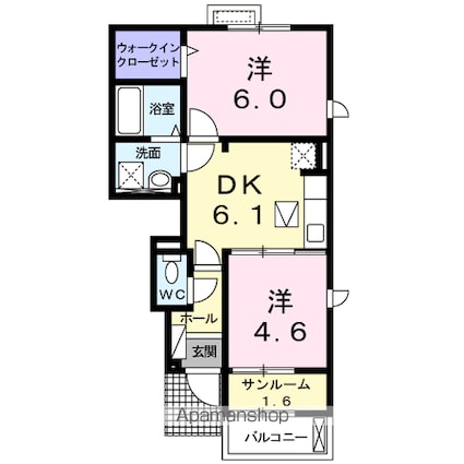 プラシード　Ⅱ[2DK/42.89m2]の間取図