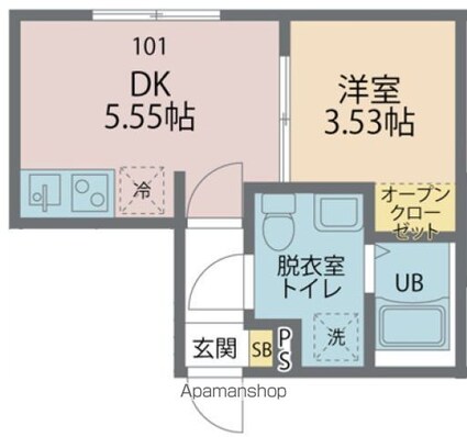 カインドネス柳沢中央[1DK/22.14m2]の間取図