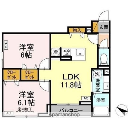 ＤーＲＯＯＭ新宿ＩーＡ[2LDK/51.87m2]の間取図
