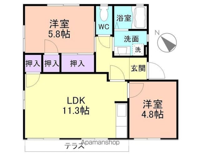 和歌山県和歌山市松江東４丁目[2LDK/50m2]の間取図