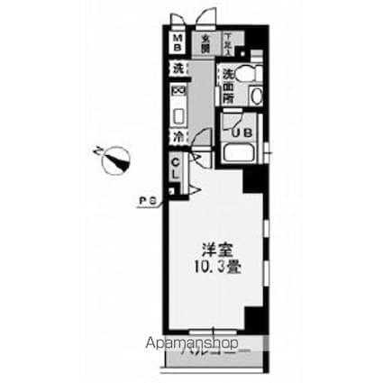 レジディア幡ヶ谷[1K/29.7m2]の間取図