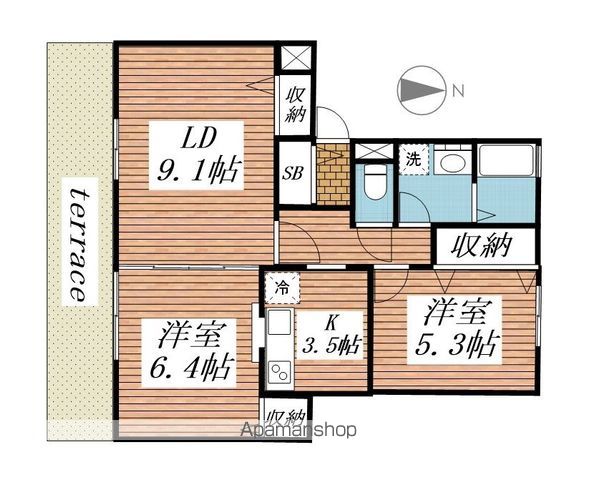 パセオ青葉の森参番館 102 ｜ 千葉県千葉市中央区青葉町1236-7（賃貸アパート2LDK・1階・57.25㎡） その2