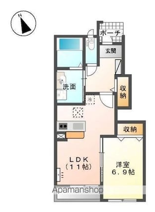 ｓｏｌｅｉｌ　ｌｅｖａｎｔ　Ⅱ（ソレイユ　ルヴァン）[1LDK/44.96m2]の間取図