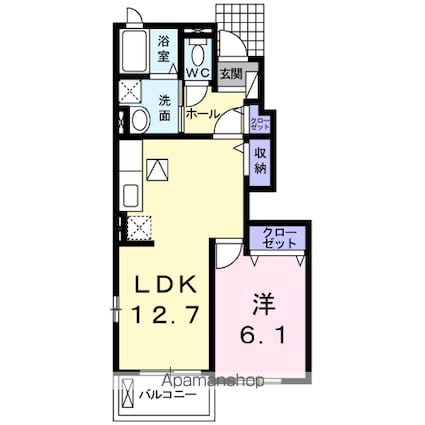 ベルソレイユ　Ｂ[1LDK/45.65m2]の間取図