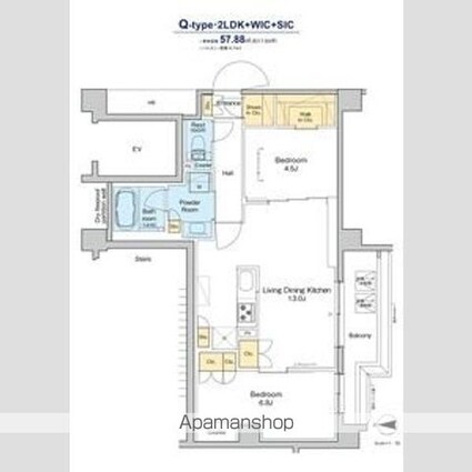 プラウドフラット品川大井町[2LDK/57.88m2]の間取図
