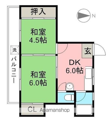 コーポ上町[2DK/35.47m2]の間取図